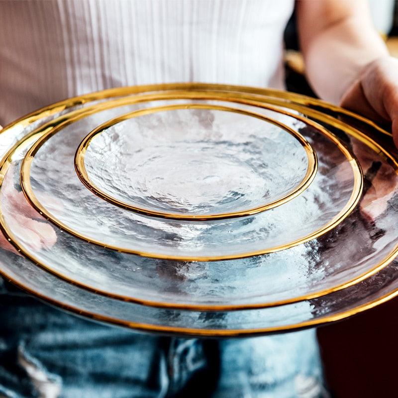 Western Transparent Flat Plates With Ins Style Dessert Tableware - Crystal Main Course (AK7)(F61)