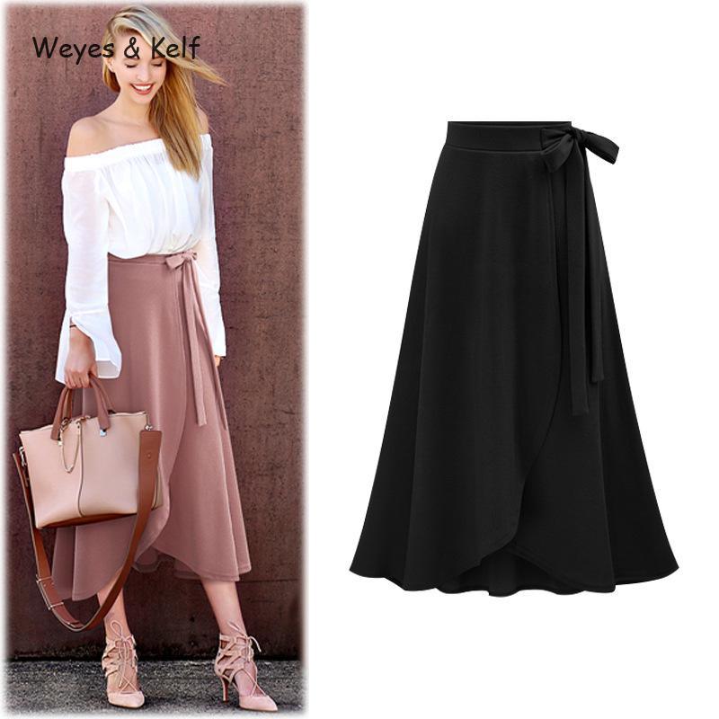 Gorgeous Plus Size Casual Spring Long Skirt - Women Autumn Split Bow Wrapped Skirt - Female Beach Skirts (TB7)(TP6)