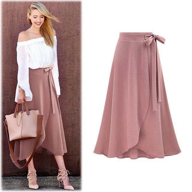 Gorgeous Plus Size Casual Spring Long Skirt - Women Autumn Split Bow Wrapped Skirt - Female Beach Skirts (TB7)(TP6)