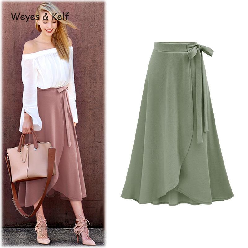 Gorgeous Plus Size Casual Spring Long Skirt - Women Autumn Split Bow Wrapped Skirt - Female Beach Skirts (TB7)(TP6)