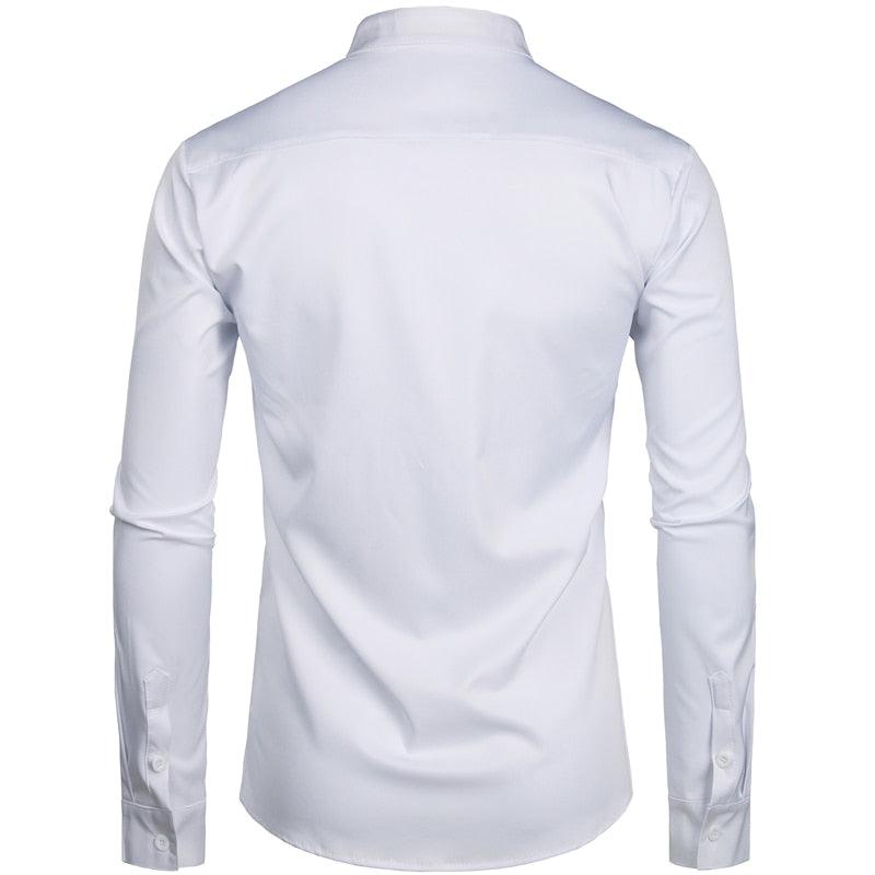 Trending Banded Collar Dress Shirt - Men Slim Fit Long Sleeve Casual Button Down Shirts (TM1)(T2G)