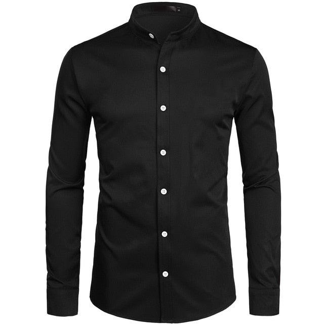 Trending Banded Collar Dress Shirt - Men Slim Fit Long Sleeve Casual Button Down Shirts (TM1)(T2G)