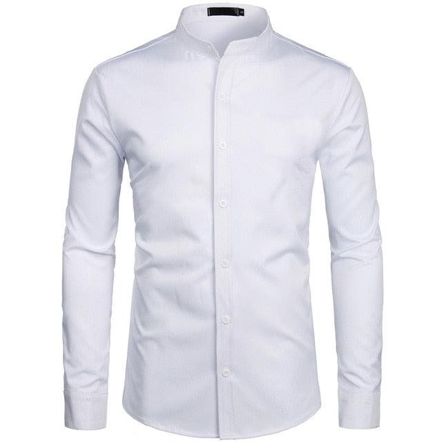Trending Banded Collar Dress Shirt - Men Slim Fit Long Sleeve Casual Button Down Shirts (TM1)(T2G)