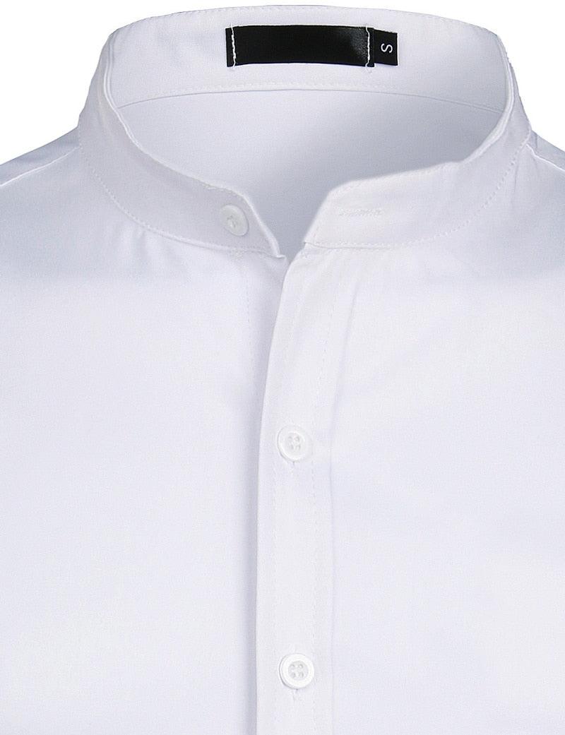 Trending Banded Collar Dress Shirt - Men Slim Fit Long Sleeve Casual Button Down Shirts (TM1)(T2G)
