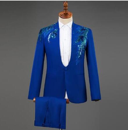 Diamond Suit - Men Wedding Groom Tuxedo Suits - Men's Stand Collar Prom Stage Suits (F8)(T1M)(F10)