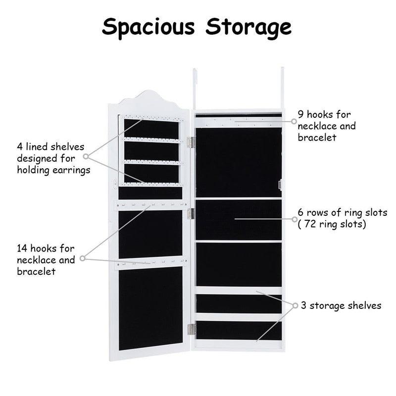 White Wooden Wall Mounted Mirrored Jewelry Cabinet Armoire Storage Box Make up Cosmetic Organizer (1FW1)(1U67)