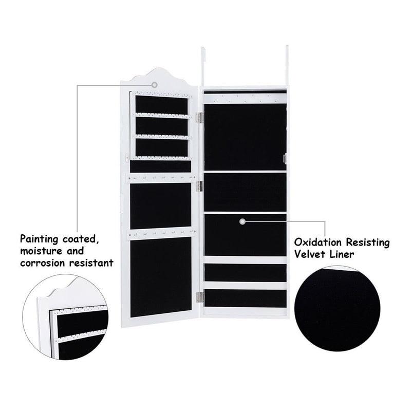 White Wooden Wall Mounted Mirrored Jewelry Cabinet Armoire Storage Box Make up Cosmetic Organizer (1FW1)(1U67)