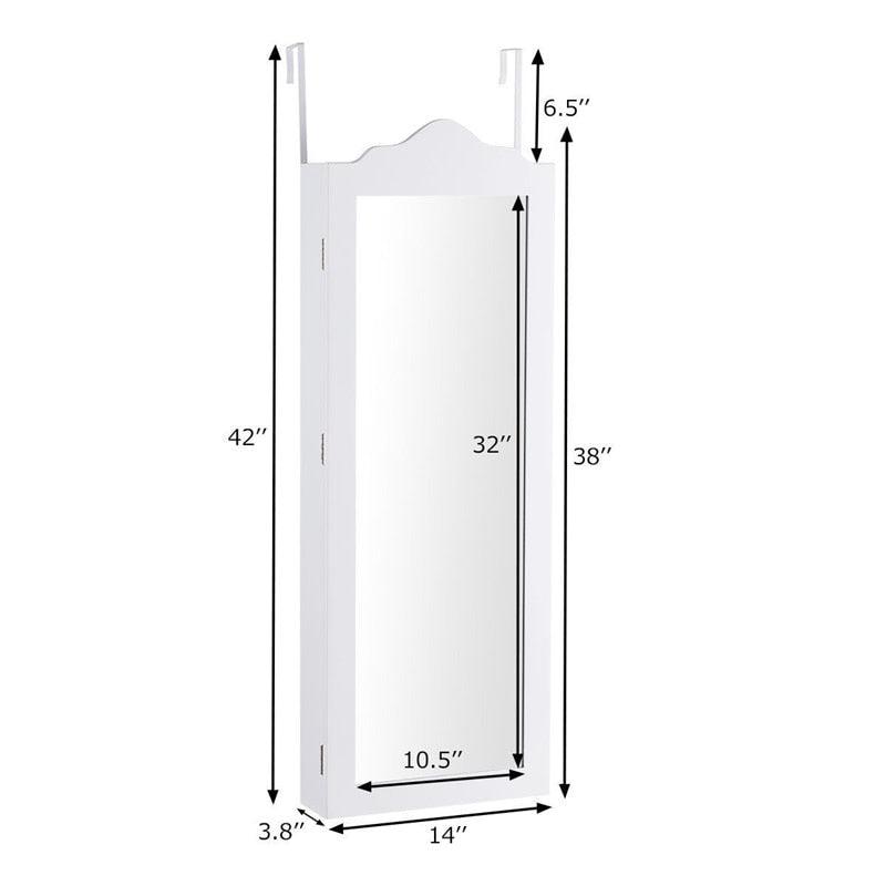 White Wooden Wall Mounted Mirrored Jewelry Cabinet Armoire Storage Box Make up Cosmetic Organizer (1FW1)(1U67)