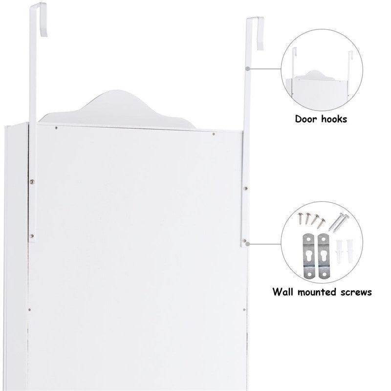 White Wooden Wall Mounted Mirrored Jewelry Cabinet Armoire Storage Box Make up Cosmetic Organizer (1FW1)(1U67)