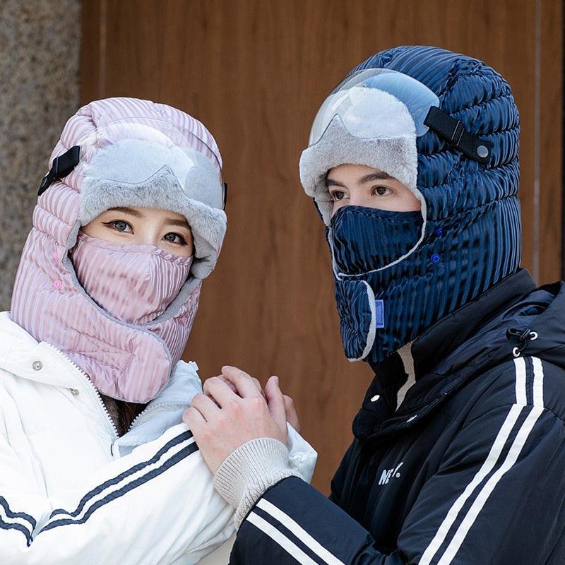 Winter Bomber Hats - With Ear Flaps & Mask Outdoor Russian Thicken Head Trapper (WH7)