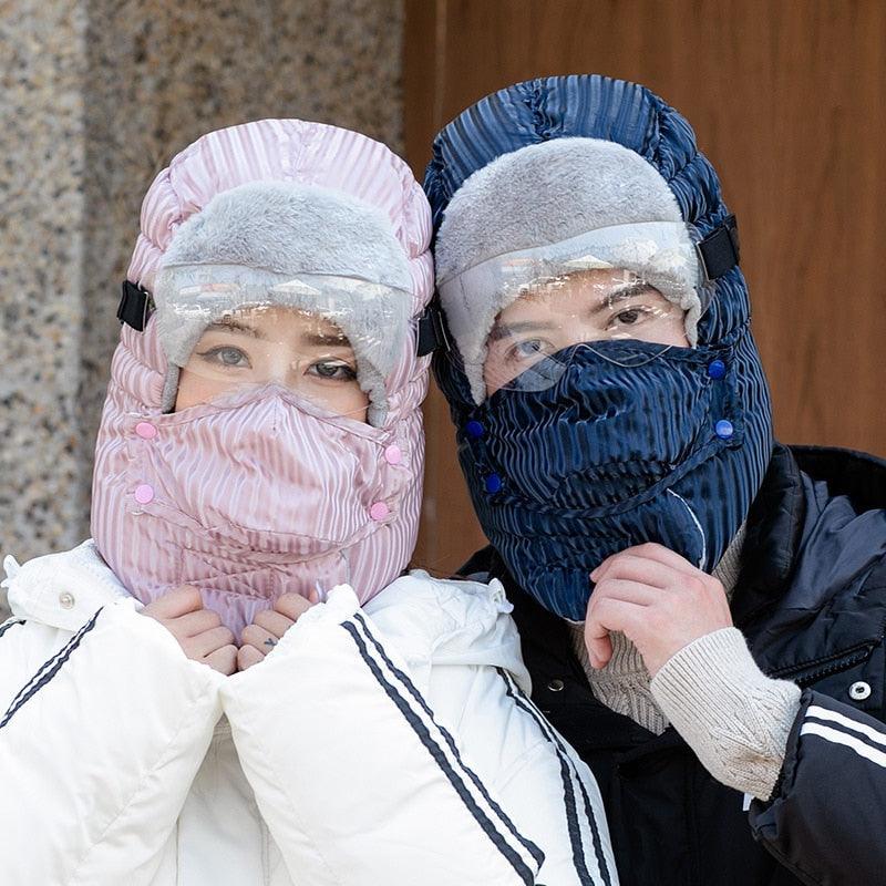 Winter Bomber Hats - With Ear Flaps & Mask Outdoor Russian Thicken Head Trapper (WH7)
