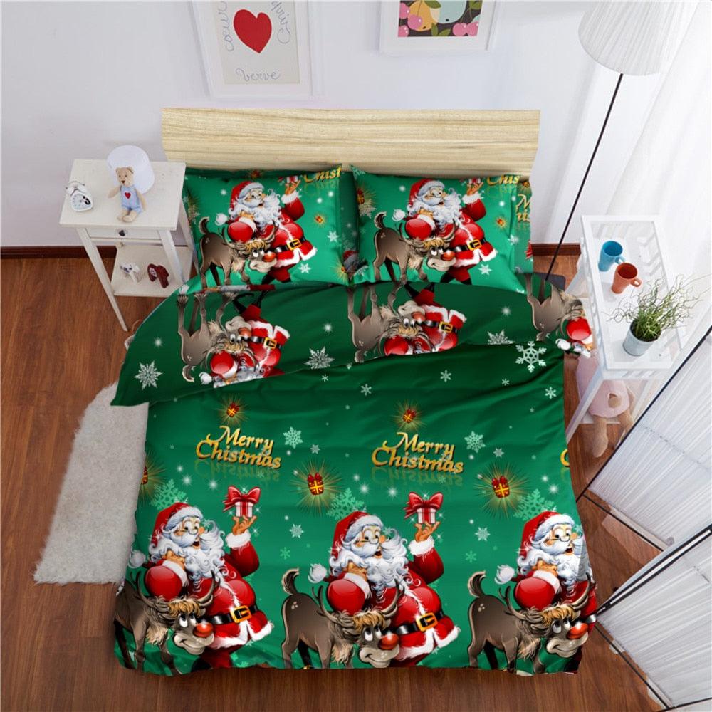 Winter Christmas Bedding Set Polyester King Queen Duvet Cover Set (B&6)(7BM)(8BM)(1U63)(1U66)
