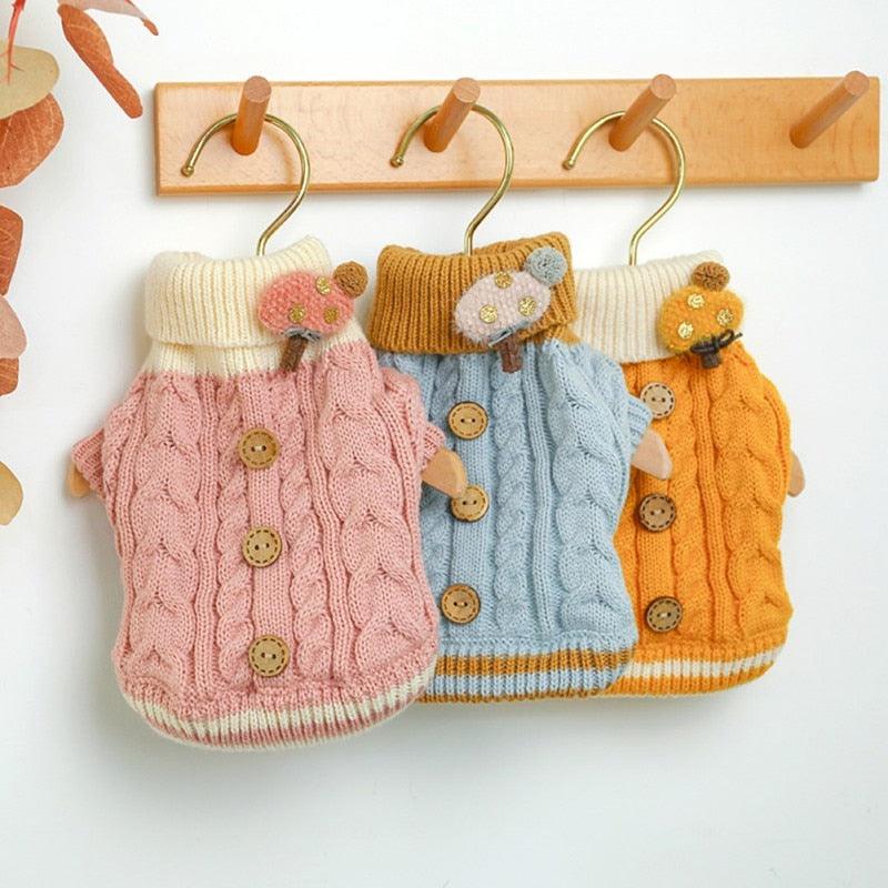 Winter Dog Sweater - Small Dog Clothes Puppy Knitting Sweater - Pet Dog Button Decorative Pet Clothing (2U69)