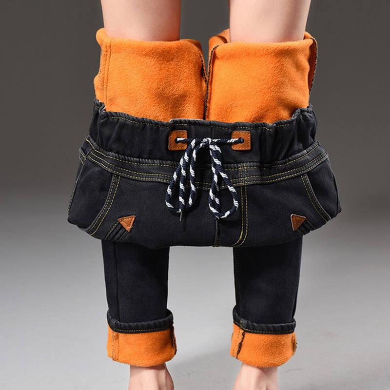 Amazing Women Winter Jeans - Pounds Large Size Denim High Waist Jeans - Thick Plus Velvet Jeans - Warm Pants (D21)(TB6)(BCD3)