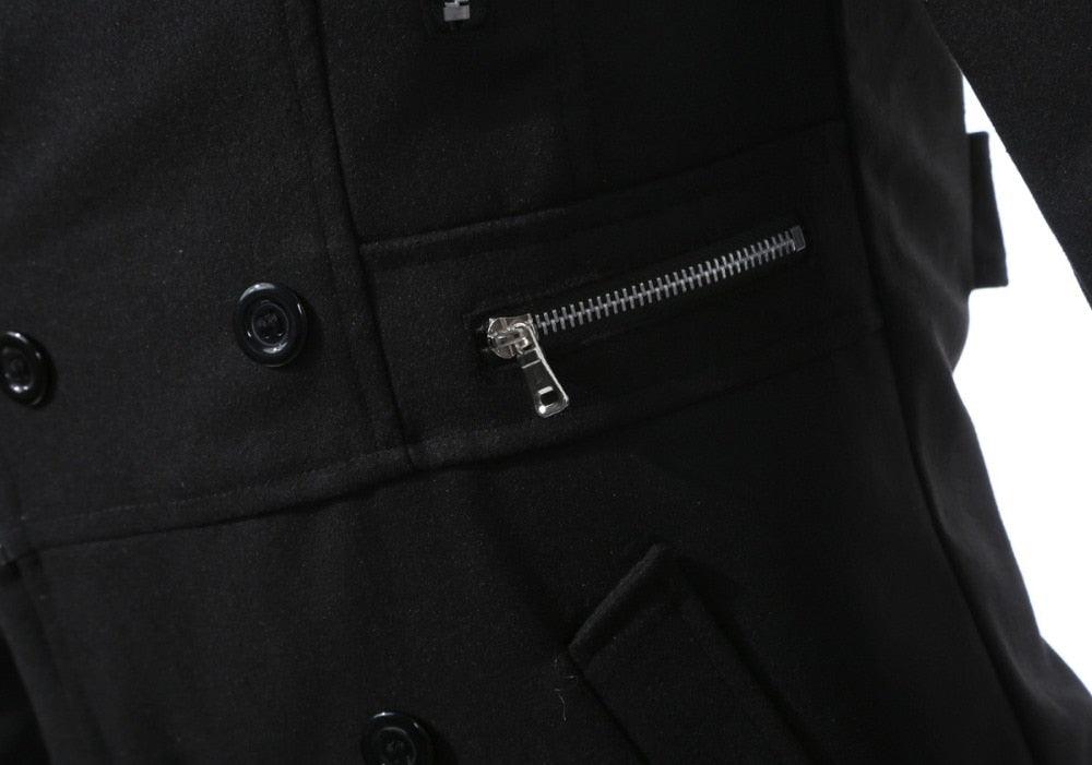 Great Winter Men's Long Woolen Coat - Slim Fit Warm Men Overcoat Double Breasted (3U100)