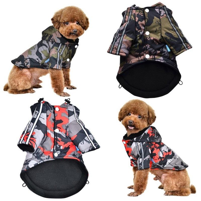 Winter Pet Dog Clothes French Bulldog Pet Warm Camouflage Jacket Hoodie Coat - Waterproof Dog Clothing Outfit Vest (2U69)