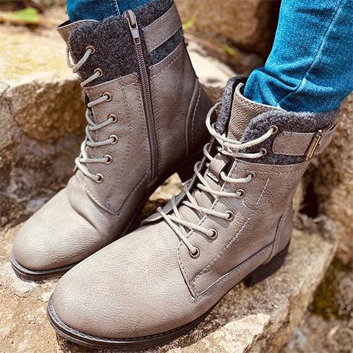 Winter Women's Mid Calf Boots - PU Leather Female Fashion Zipper Platform Boots (3U38)(3U107)