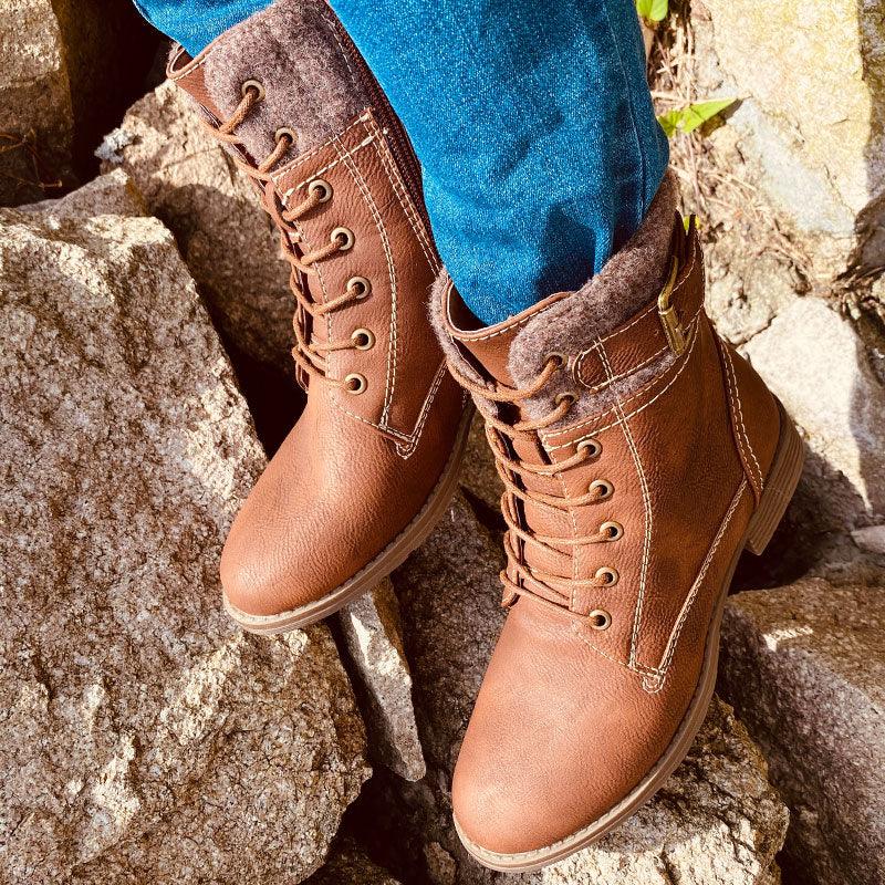 Winter Women's Mid Calf Boots - PU Leather Female Fashion Zipper Platform Boots (3U38)(3U107)
