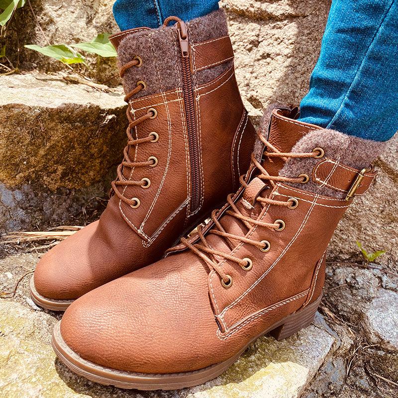 Winter Women's Mid Calf Boots - PU Leather Female Fashion Zipper Platform Boots (3U38)(3U107)