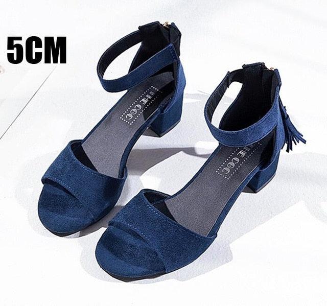 Beautiful Women's Summer Tassel Flock Sandals - Thick High Heels (SH3)(SH2)(SS1)(WO4)