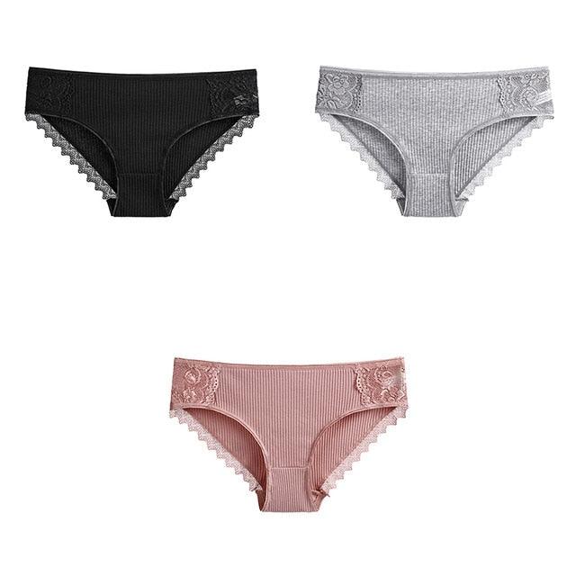Women's Underwear - Lace Cotton Briefs - Female High Quality Soft Breathable Panties - 3 Pcs (TSP4)(TSP1)(F28)