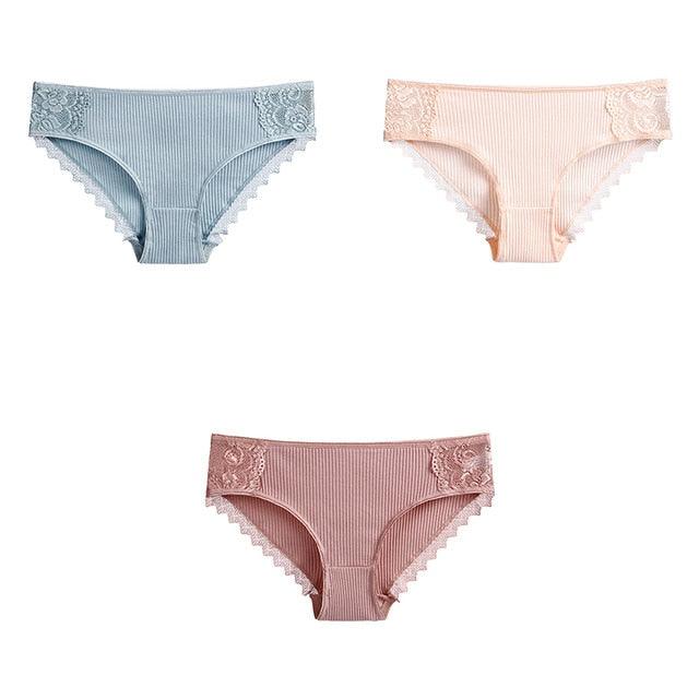 Women's Underwear - Lace Cotton Briefs - Female High Quality Soft Breathable Panties - 3 Pcs (TSP4)(TSP1)(F28)