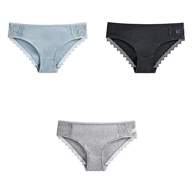 Women's Underwear - Lace Cotton Briefs - Female High Quality Soft Breathable Panties - 3 Pcs (TSP4)(TSP1)(F28)
