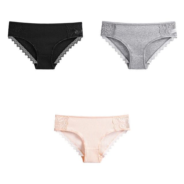 Women's Underwear - Lace Cotton Briefs - Female High Quality Soft Breathable Panties - 3 Pcs (TSP4)(TSP1)(F28)