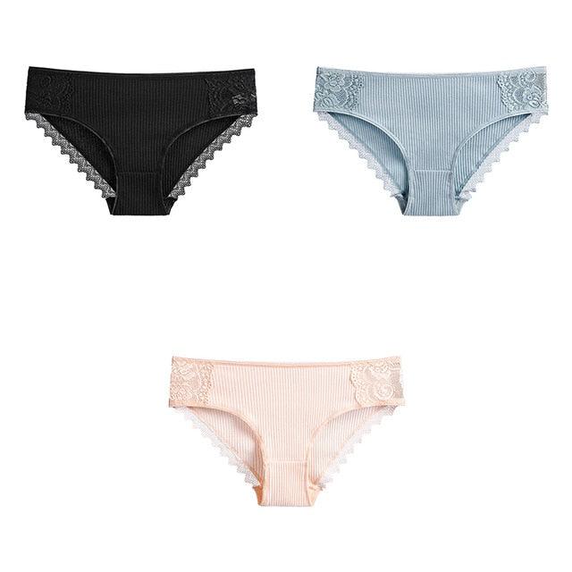 Women's Underwear - Lace Cotton Briefs - Female High Quality Soft Breathable Panties - 3 Pcs (TSP4)(TSP1)(F28)