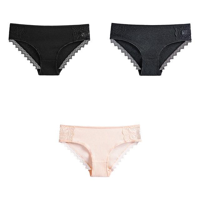 Women's Underwear - Lace Cotton Briefs - Female High Quality Soft Breathable Panties - 3 Pcs (TSP4)(TSP1)(F28)