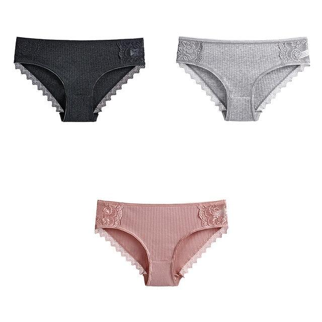 Women's Underwear - Lace Cotton Briefs - Female High Quality Soft Breathable Panties - 3 Pcs (TSP4)(TSP1)(F28)