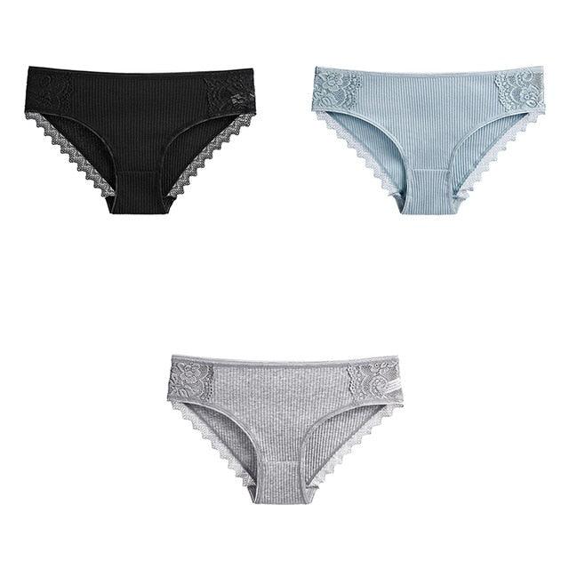 Women's Underwear - Lace Cotton Briefs - Female High Quality Soft Breathable Panties - 3 Pcs (TSP4)(TSP1)(F28)