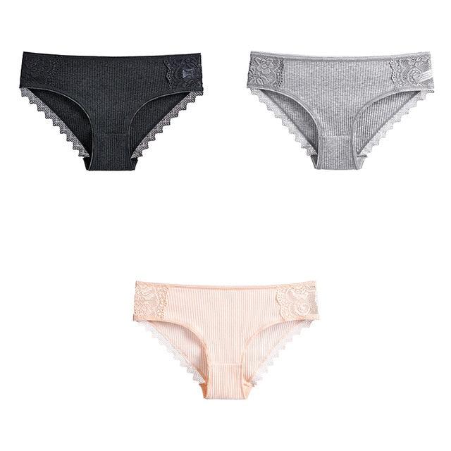 Women's Underwear - Lace Cotton Briefs - Female High Quality Soft Breathable Panties - 3 Pcs (TSP4)(TSP1)(F28)