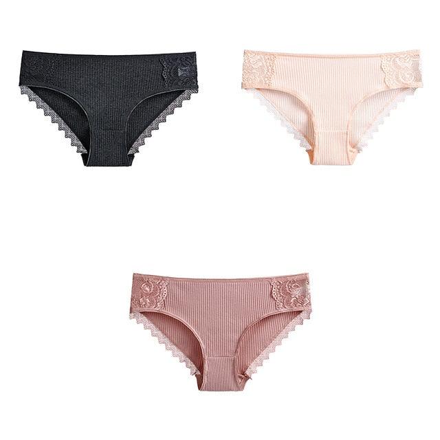 Women's Underwear - Lace Cotton Briefs - Female High Quality Soft Breathable Panties - 3 Pcs (TSP4)(TSP1)(F28)