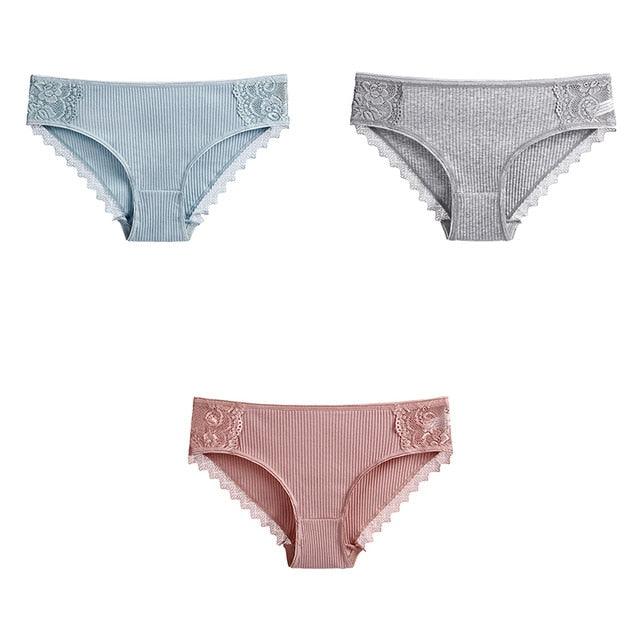 Women's Underwear - Lace Cotton Briefs - Female High Quality Soft Breathable Panties - 3 Pcs (TSP4)(TSP1)(F28)