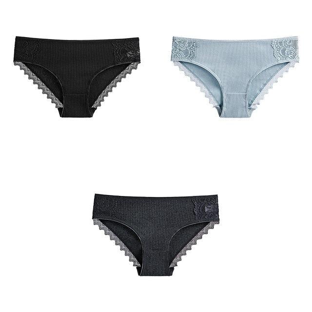 Women's Underwear - Lace Cotton Briefs - Female High Quality Soft Breathable Panties - 3 Pcs (TSP4)(TSP1)(F28)
