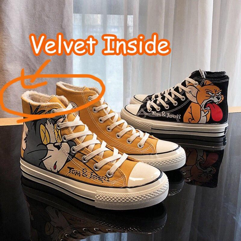 Women's Anime Cartoon Print Patchwork Shoes - Lovely Girls Canvas Thick Heel Sneakers (BWS7)(F41)
