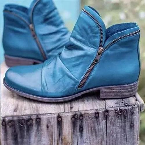 Great Women's Ankle Boots - Woman Pleated Zip Boots - Ladies Warm Short Boots (1U38)(1U107)