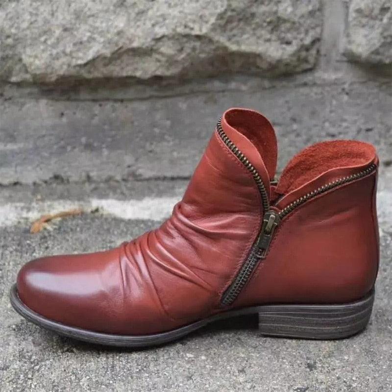 Great Women's Ankle Boots - Woman Pleated Zip Boots - Ladies Warm Short Boots (1U38)(1U107)
