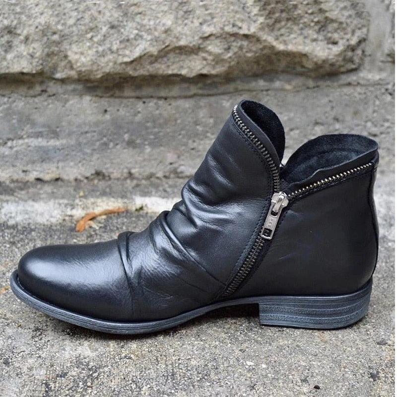 Great Women's Ankle Boots - Woman Pleated Zip Boots - Ladies Warm Short Boots (1U38)(1U107)