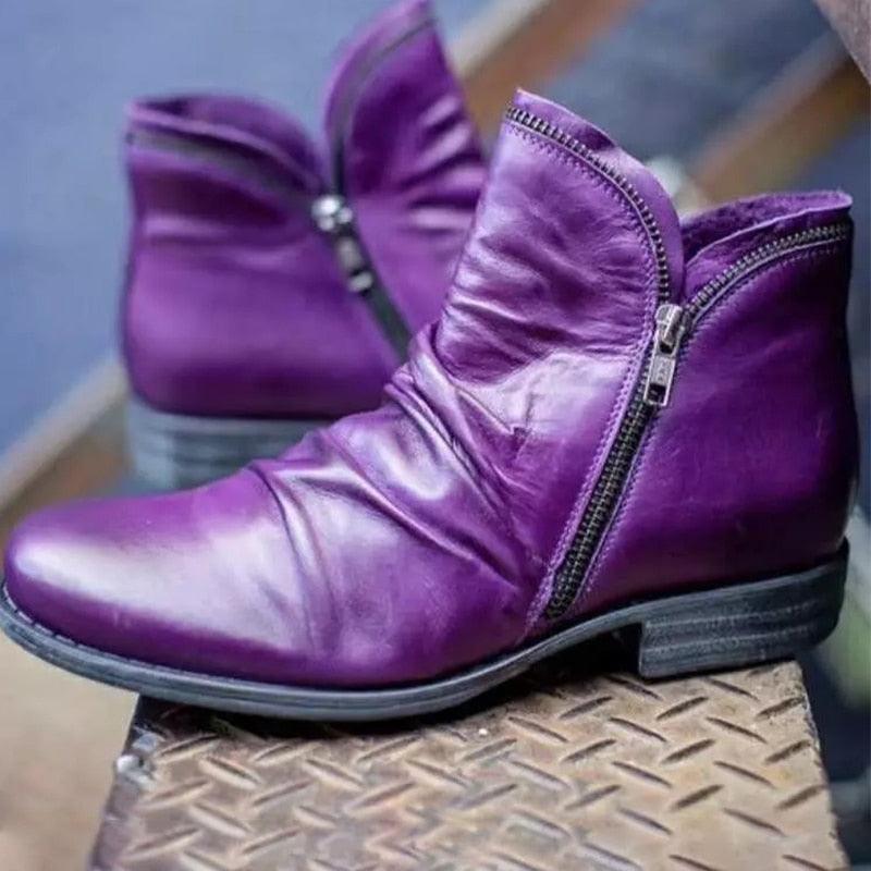 Great Women's Ankle Boots - Woman Pleated Zip Boots - Ladies Warm Short Boots (1U38)(1U107)