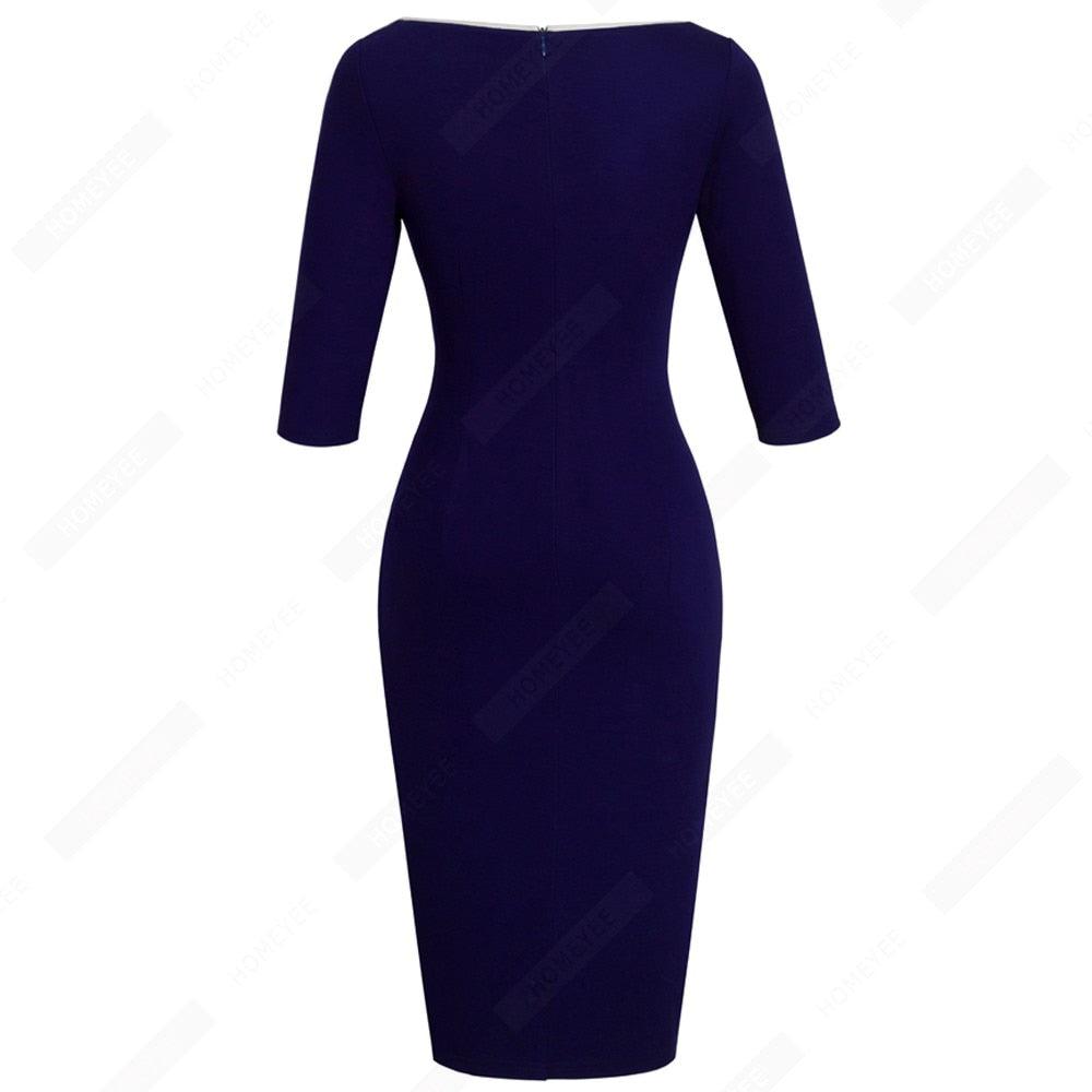 Cute Pencil Elegant Brief Button Elegant Solid Color Retro Round Neck Bodycon Office Lady Dress (BWM)(TP5)