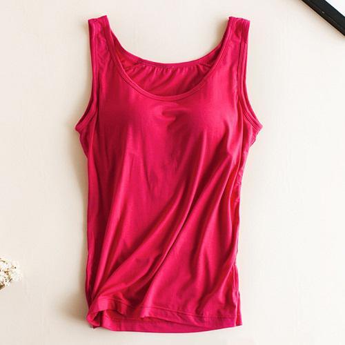 Great Women Built In Bra Padded Tank Top - Female Modal Breathable Fitness Camisole Tops - Solid Push Up Bra Vest (TB3)