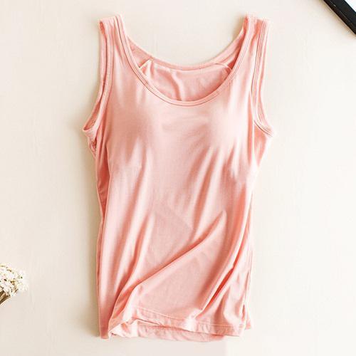 Great Women Built In Bra Padded Tank Top - Female Modal Breathable Fitness Camisole Tops - Solid Push Up Bra Vest (TB3)