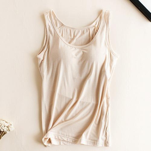 Great Women Built In Bra Padded Tank Top - Female Modal Breathable Fitness Camisole Tops - Solid Push Up Bra Vest (TB3)