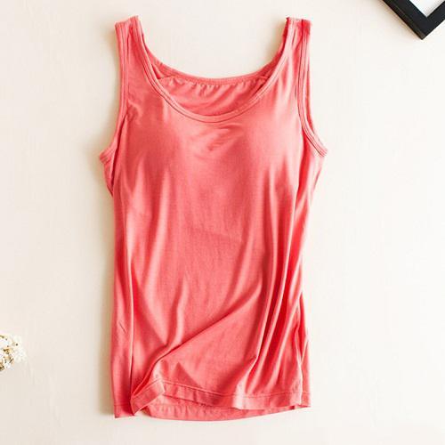 Great Women Built In Bra Padded Tank Top - Female Modal Breathable Fitness Camisole Tops - Solid Push Up Bra Vest (TB3)