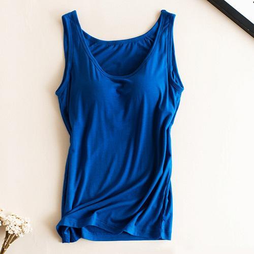 Great Women Built In Bra Padded Tank Top - Female Modal Breathable Fitness Camisole Tops - Solid Push Up Bra Vest (TB3)