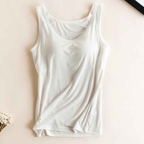 Great Women Built In Bra Padded Tank Top - Female Modal Breathable Fitness Camisole Tops - Solid Push Up Bra Vest (TB3)