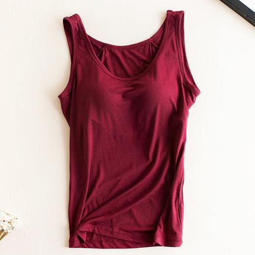 Great Women Built In Bra Padded Tank Top - Female Modal Breathable Fitness Camisole Tops - Solid Push Up Bra Vest (TB3)