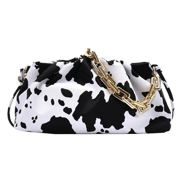 Cute Women Cloud Chain Shoulder Bags - Zebra Cow Animal Pattern Evening Party Handbag (3U43)